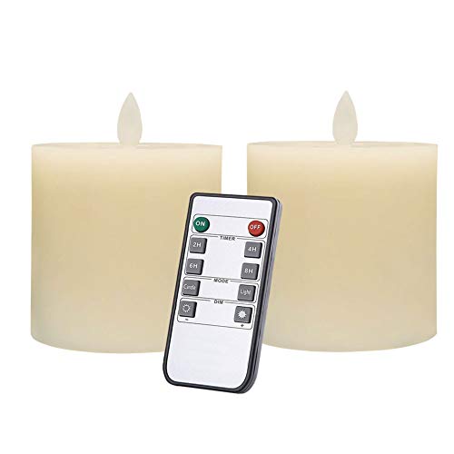 Onlyus Flameless Candles Set of 2 (3x3 inch) Flickering  LED Candles Battery Operated with Remote Control Timers for Fireplace Bedroom Livingroom Party Dimmable Ivory Pillars Flat top